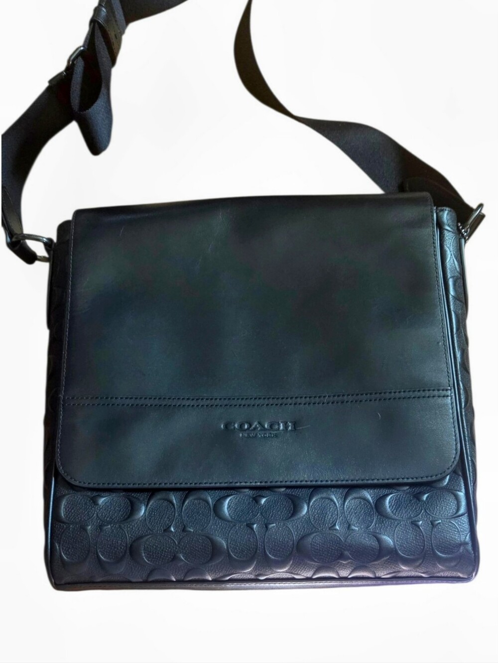 COACH Black Houston Map Signature Leather Bag